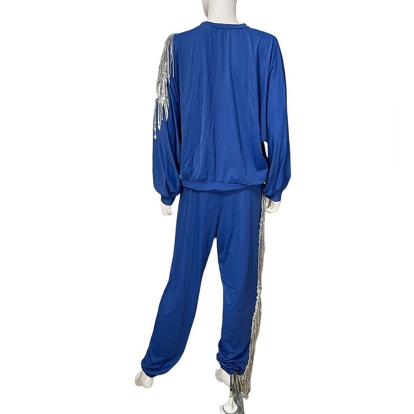 Women Blue Long Sleeve Silver Fringe Top Matching Pants Set
New - Picture 4 of 6